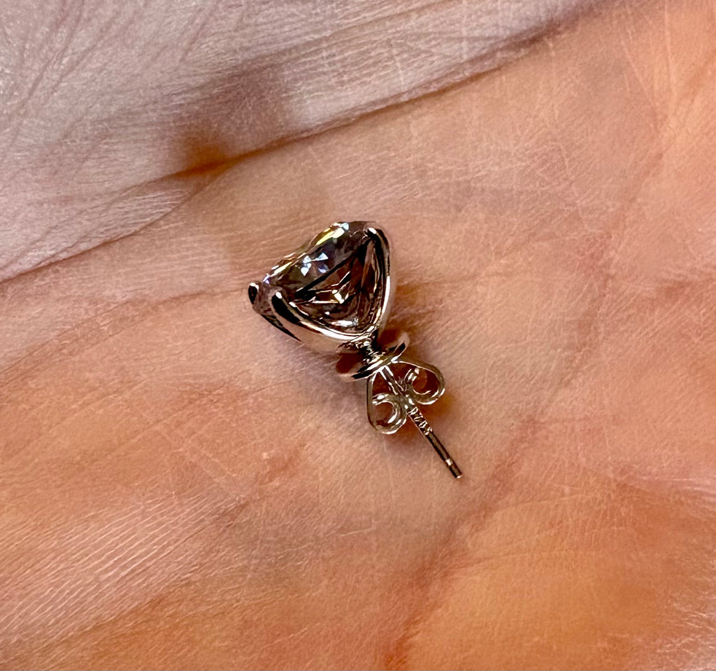 Moissanite studs. An incredible 2ctw or 6ctw pair of GRAY, DOUBLE certified round brilliant Moissanites in sterling silver and 18k!