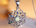 Opalescent lotus flower necklace, dream catcher earrings and dream catcher charm! All solid sterling silver and accented with pretty gems!