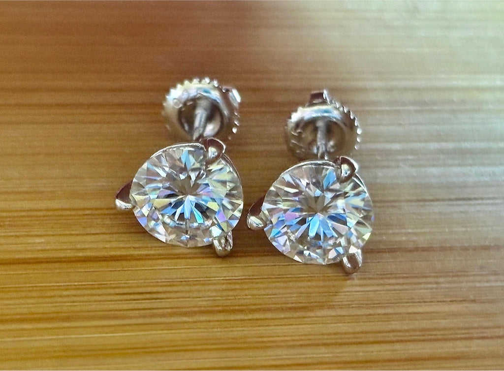 Moissanite earrings. A 4cttw certified pair of Moissanite martini studs with screw-on ear nuts - a simply elegant, classic & STUNNING pair!