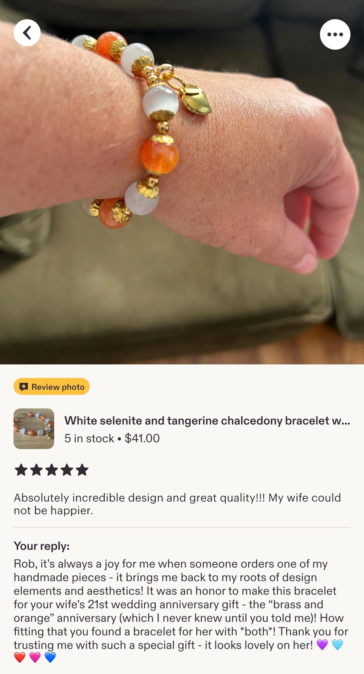 White selenite and tangerine chalcedony bracelet with raw brass and stainless steel components. The functioning brass locket is included!