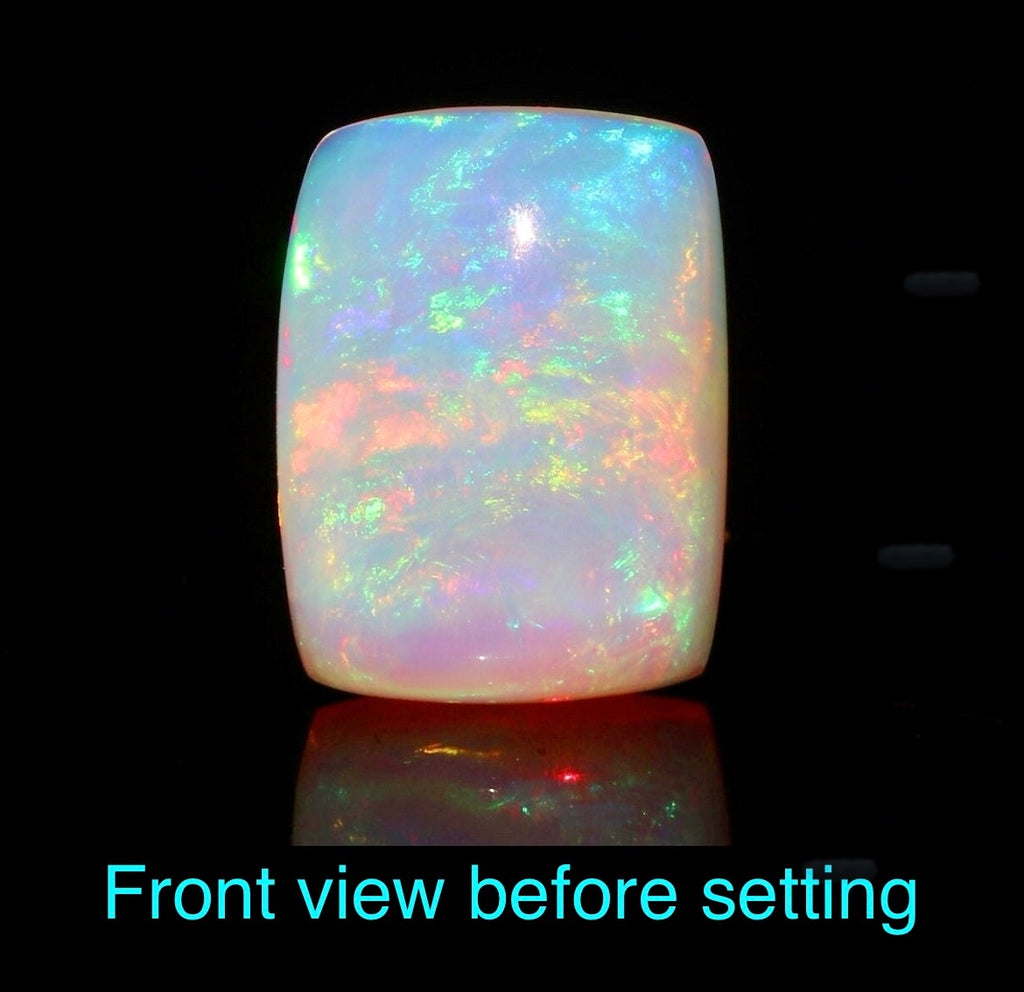 9.2ct white Ethiopian opal/Welo fire opal pendant. SPECTACULAR domed rectangular AAA opal cabochon in solid sterling silver! Stellar!