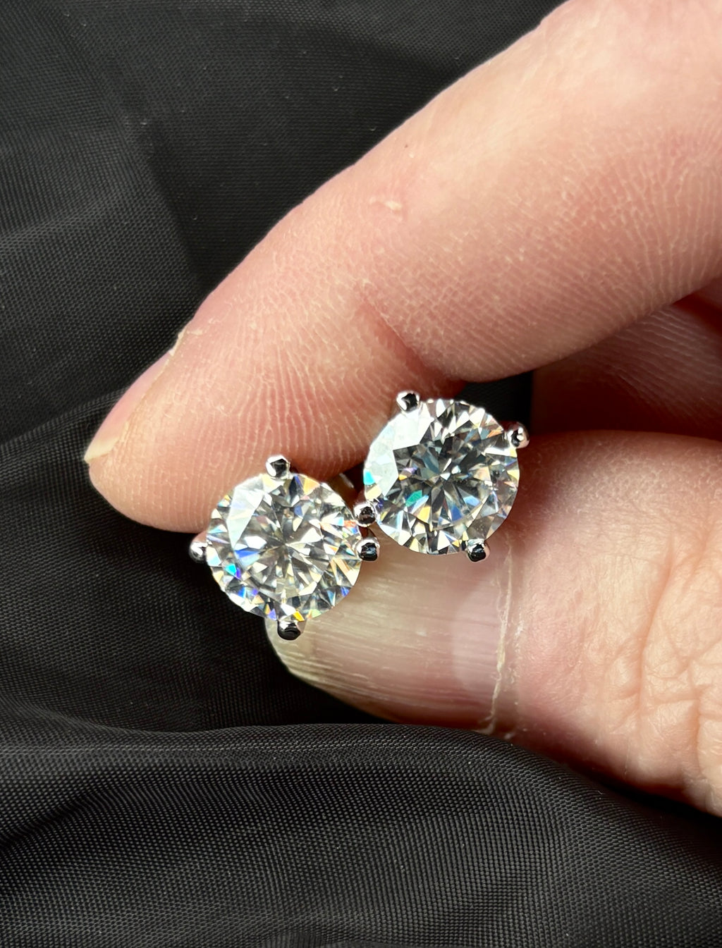 Moissanite earrings. A 6cttw certified pair of high-end boutique-quality Moissanite studs in my sturdy sterling and 18k 4-claw mountings!