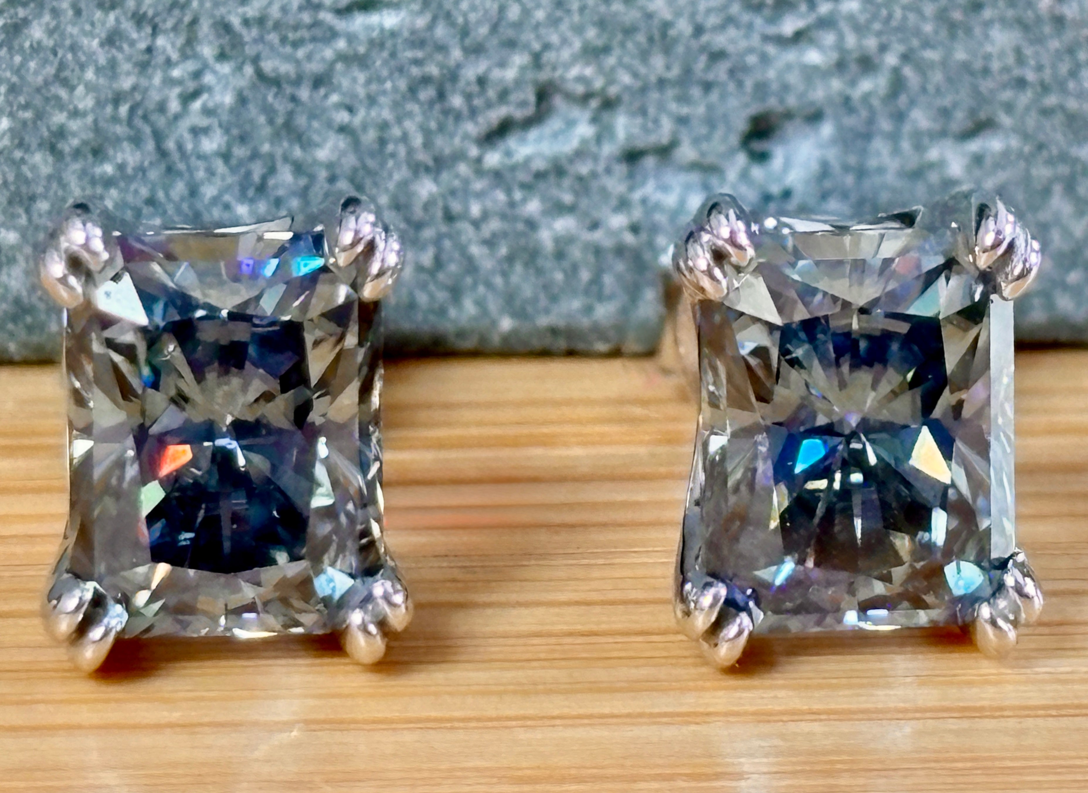 6 cttw Gray Radiant Moissanite Studs (Double Certified)