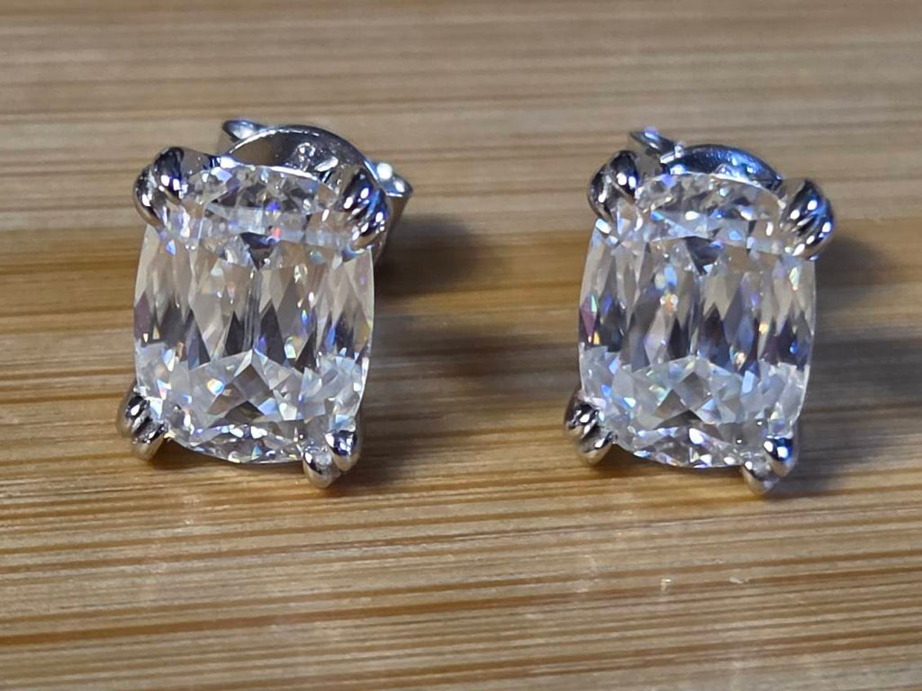 6ctw Ashoka-cut Moissanites in Argentium silver, hand-cut by a Master lapidary! These studs are the highest of the high end!