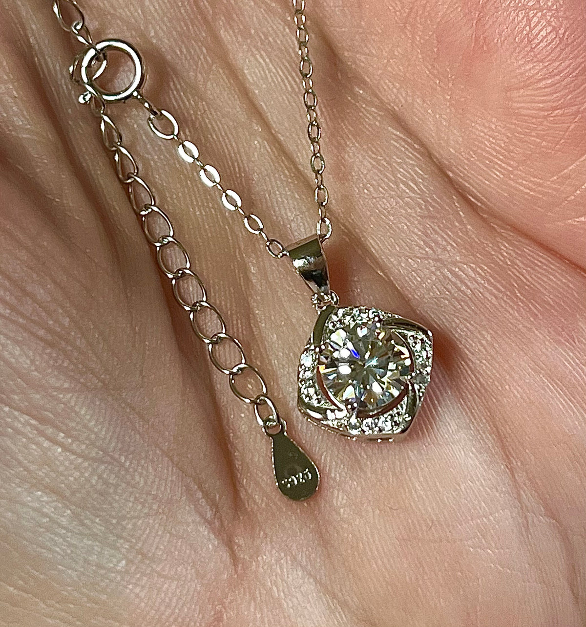 Moissanite necklace. Certified 1ct Moissanite “Quasar” design pendant! Be the star of the show wearing this unique, contemporary design!