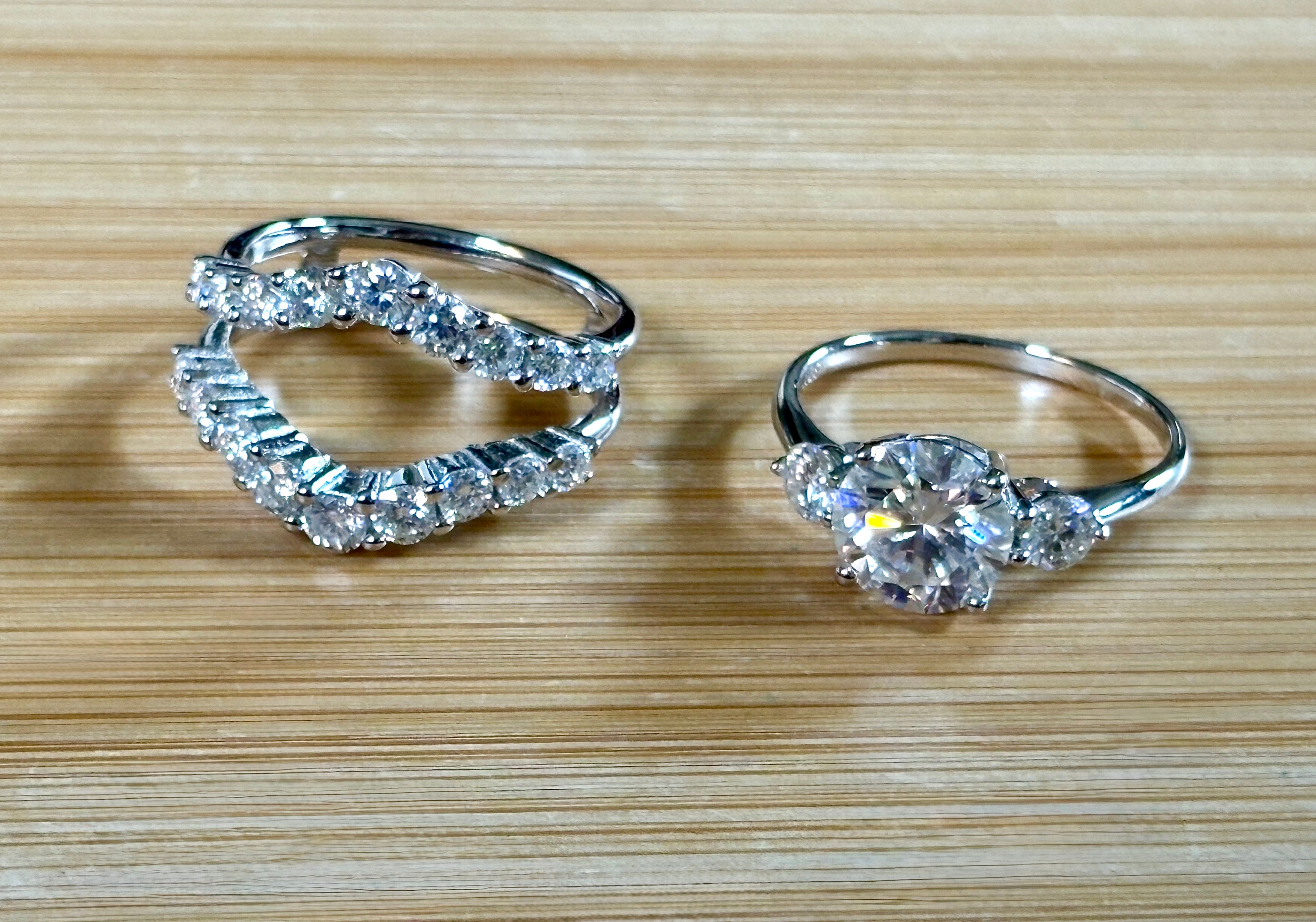 Moissanite bridal set. A certified 3ct Moissanite with a FULLY Moissanite double ring guard, for 5.08cttw! Wear them separately or together!