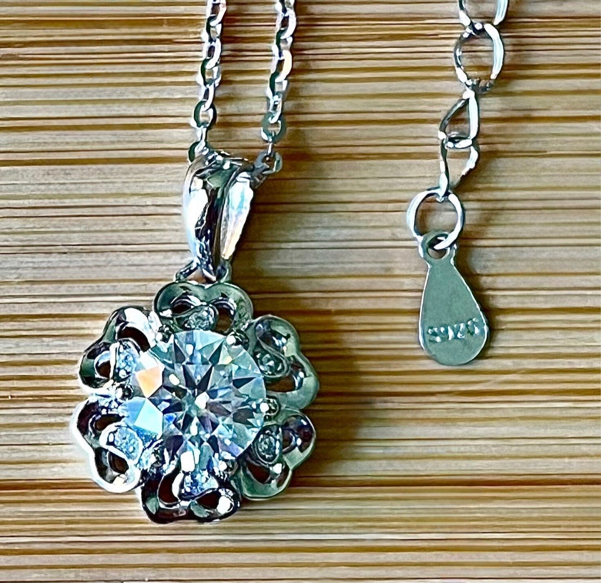 CERTIFIED Moissanite necklace! 1ct white OR light blue Moissanite with zircon accents in solid sterling! *Two times* more refractive than diamond!