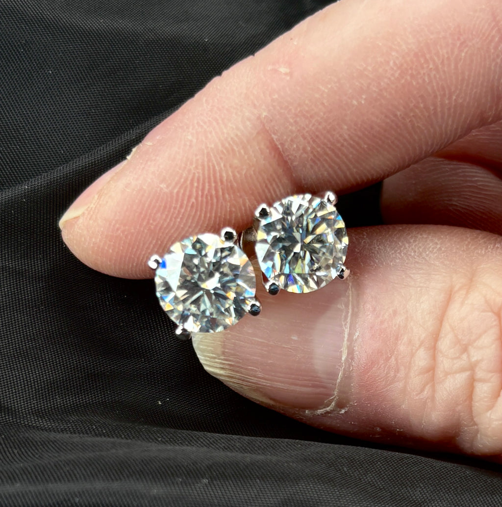 Moissanite earrings. A 6cttw certified pair of high-end boutique-quality Moissanite studs in my sturdy sterling and 18k 4-claw mountings!