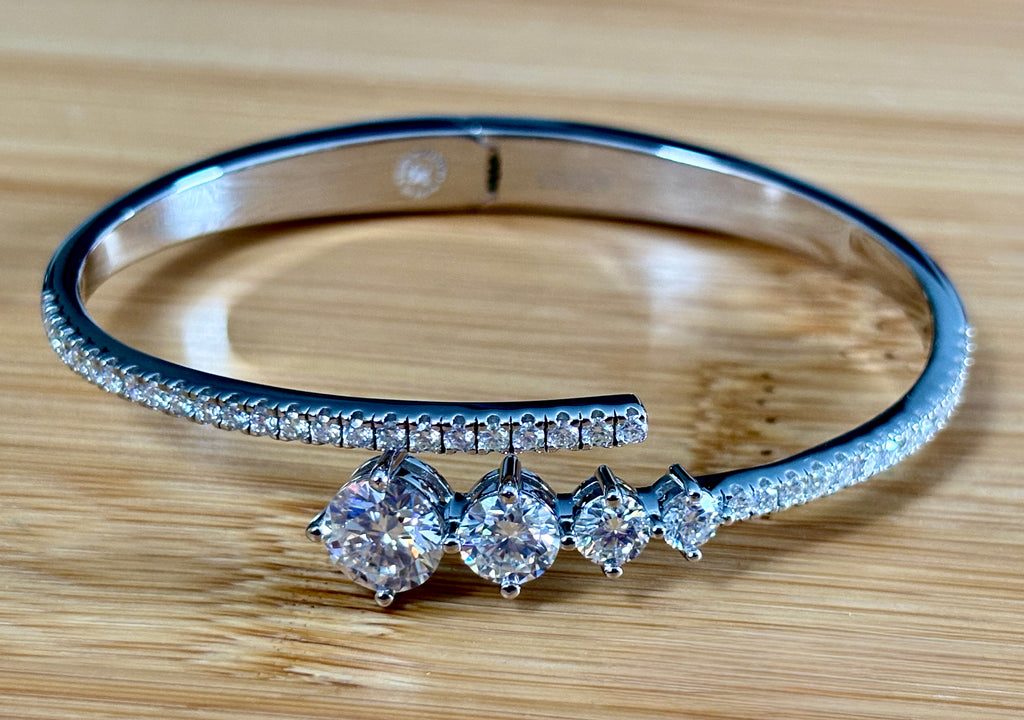 My EXCLUSIVE Moissanite and 935 Argentium silver bracelet! A gorgeous 5.79cttw designer bypass bracelet in *genuine* 935 Argentium silver and 18k gold!