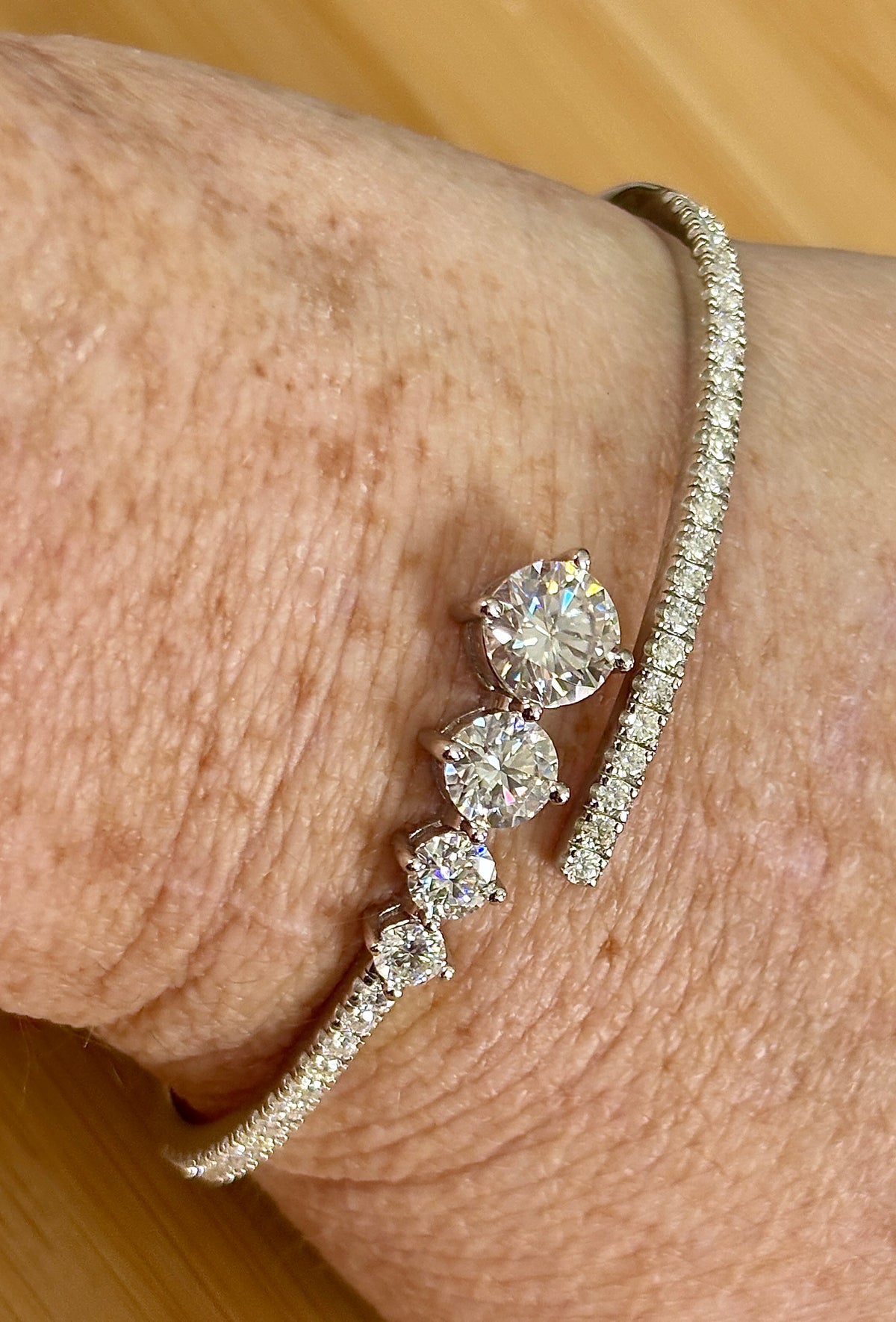 My EXCLUSIVE Moissanite and 935 Argentium silver bracelet! A gorgeous 5.79cttw designer bypass bracelet in *genuine* 935 Argentium silver and 18k gold!