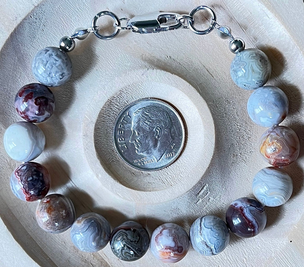 Mexican crazy lace agate bracelet/10mm Laguna lace agate with crisp strata patterns and earth tones! Nature’s creative power at its finest!
