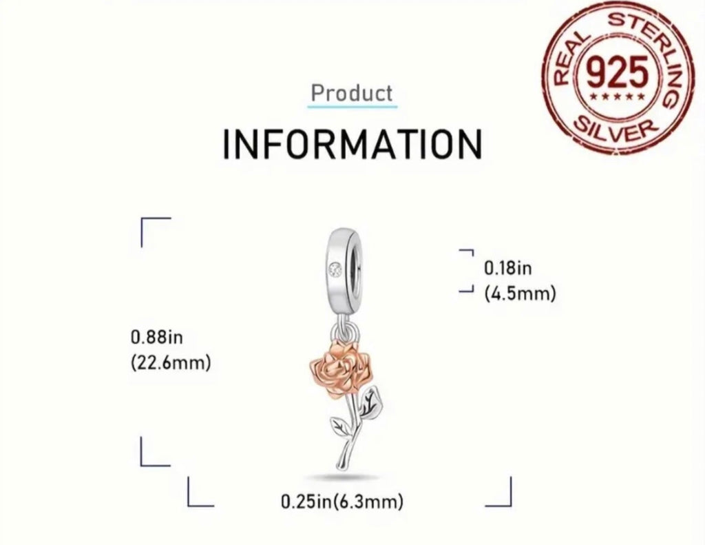 Rose charms and created opal charm! All solid sterling silver charms!