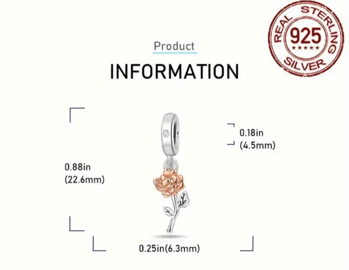 Rose charms and created opal charm! All solid sterling silver charms!