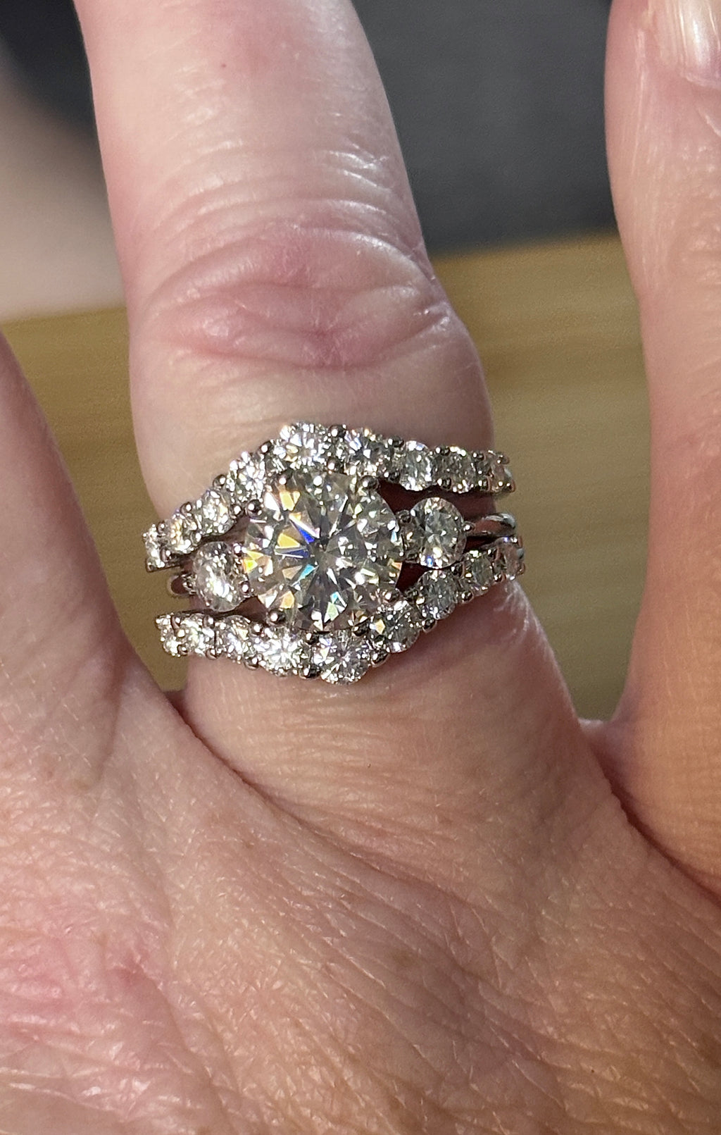 Moissanite bridal set. A certified 3ct Moissanite with a FULLY Moissanite double ring guard, for 5.08cttw! Wear them separately or together!