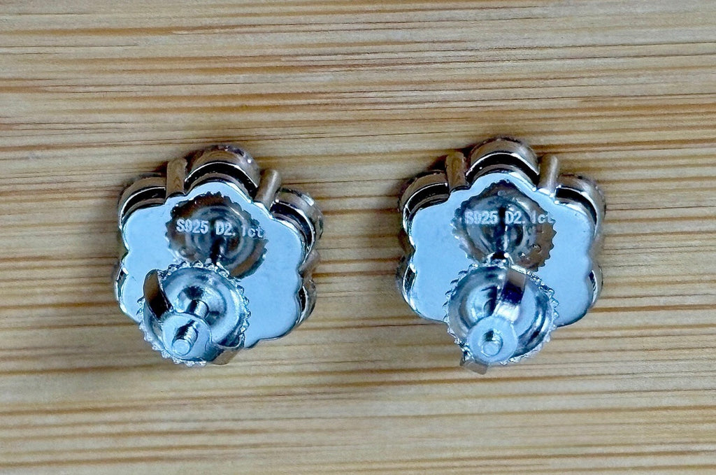 Moissanite earrings. A 4.2cttw certified pair of glamorous Moissanite cluster earrings with gorgeously bright stones and screw-on ear nuts!