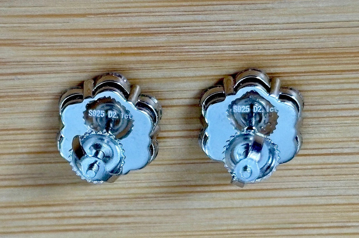 Moissanite earrings. A 4.2cttw certified pair of glamorous Moissanite cluster earrings with gorgeously bright stones and screw-on ear nuts!