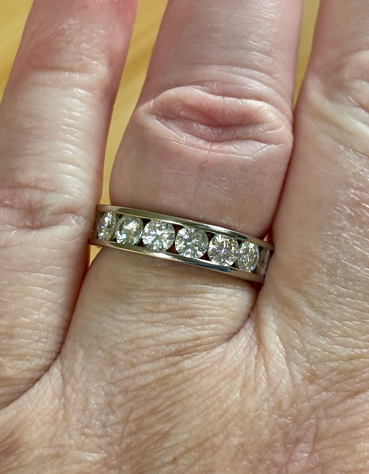 Moissanite ring. A 5.10cttw or 4.8cttw (depending on size) Moissanite eternity ring. A channel-set, classy and classic design - beautiful!