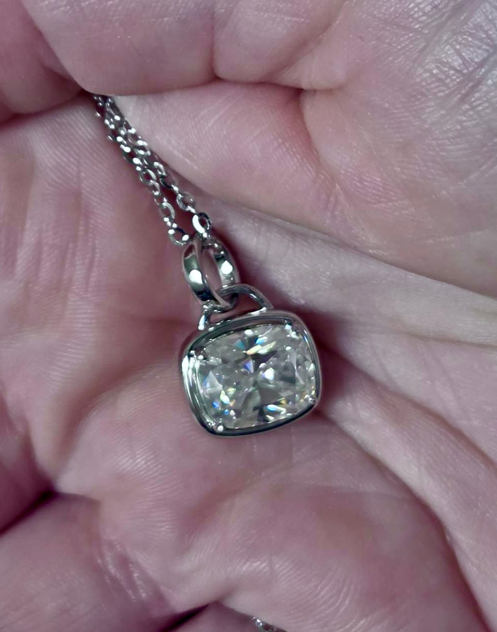My 5ct cushion-cut “A Second Look” pendant necklace in sterling silver and 18k! Don’t let your eyes deceive you!