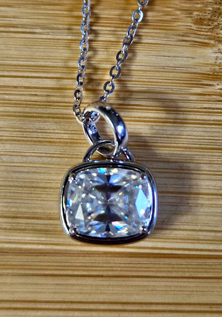 My 5ct cushion-cut “A Second Look” pendant necklace in sterling silver and 18k! Don’t let your eyes deceive you!