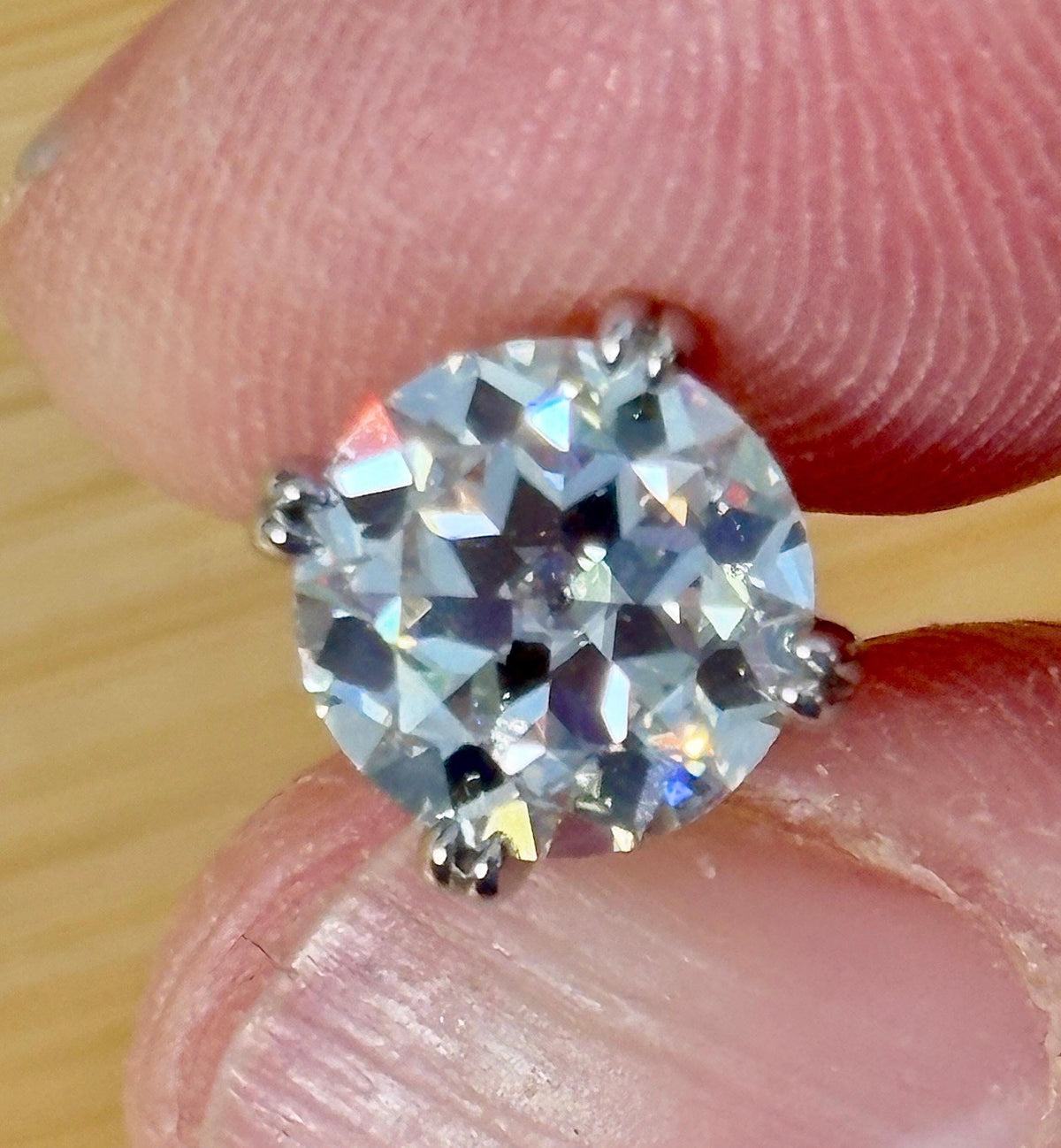 A lovely DOUBLE certified pair of 4cttw Old European Cut Moissanite studs in 935 Argentium silver and 18k double-claw mountings!