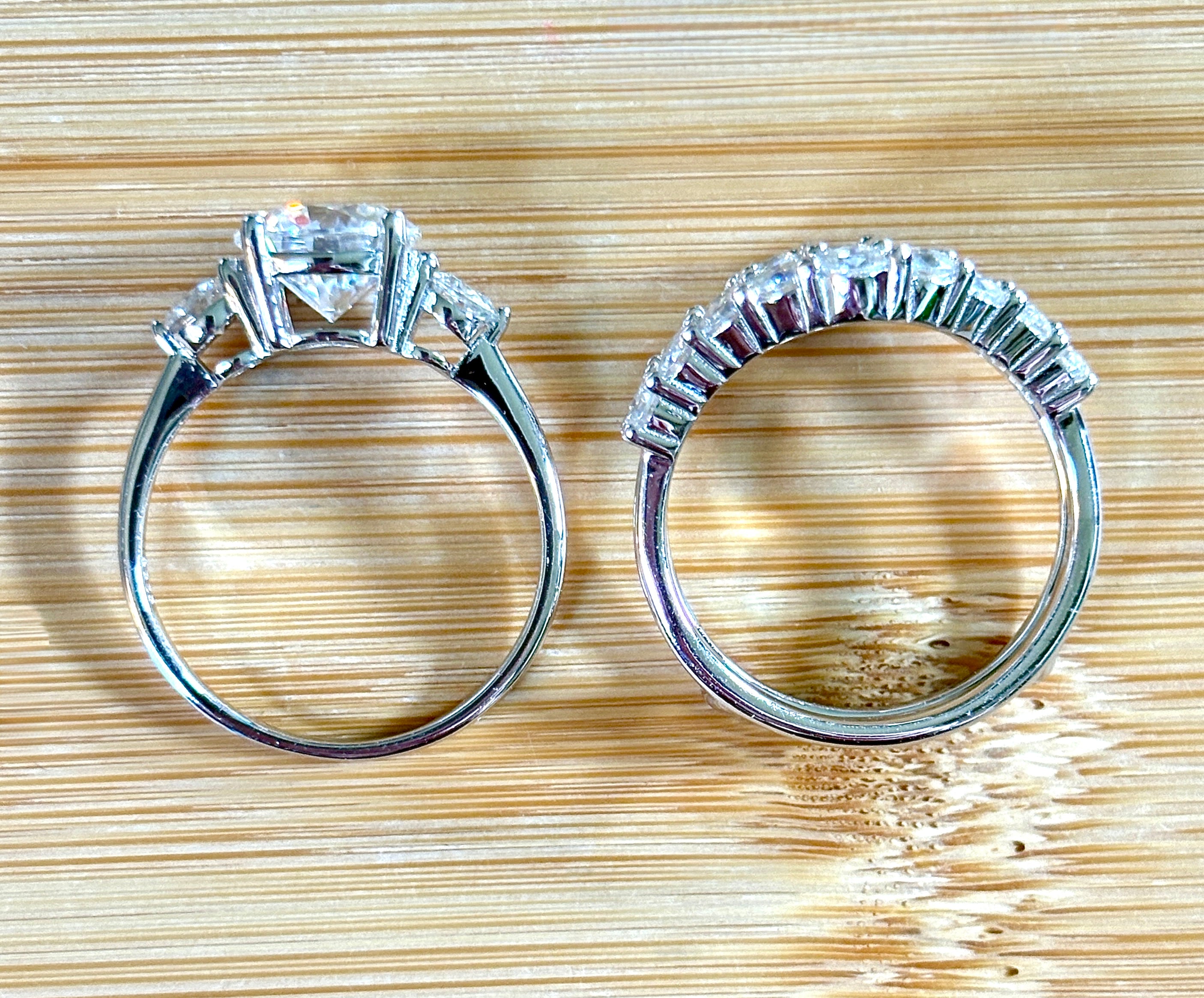 Moissanite bridal set. A certified 3ct Moissanite with a FULLY Moissanite double ring guard, for 5.08cttw! Wear them separately or together!
