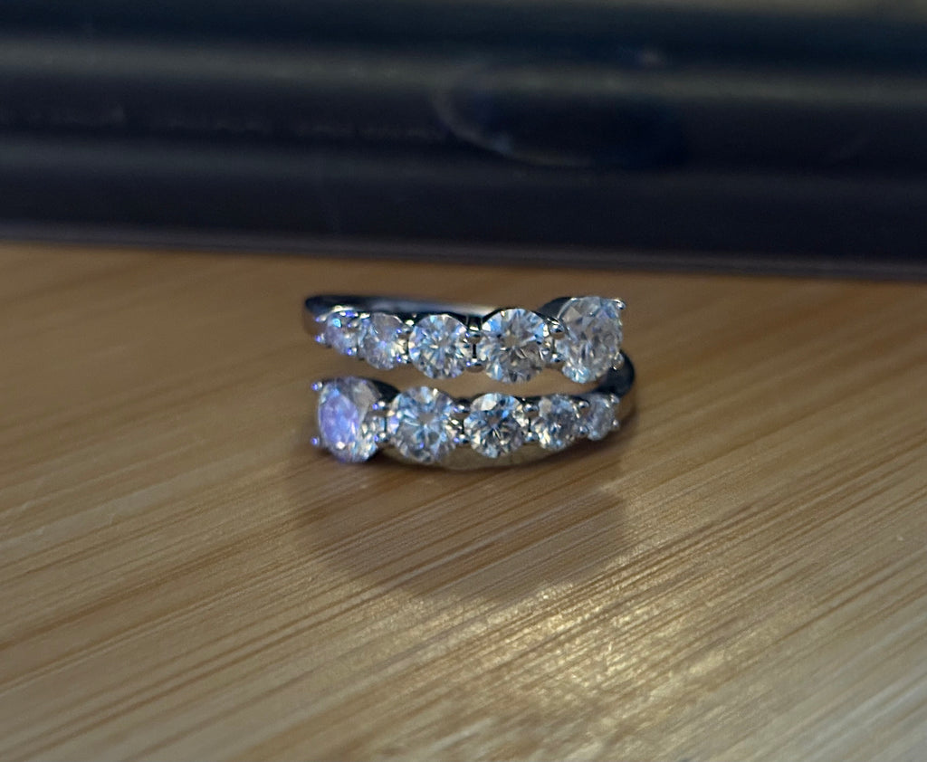 Moissanite ring. A deliciously decadent, sparkling 3.46cttw certified Moissanite bypass ring in heavy sterling or ARGENTIUM silver and 18k!