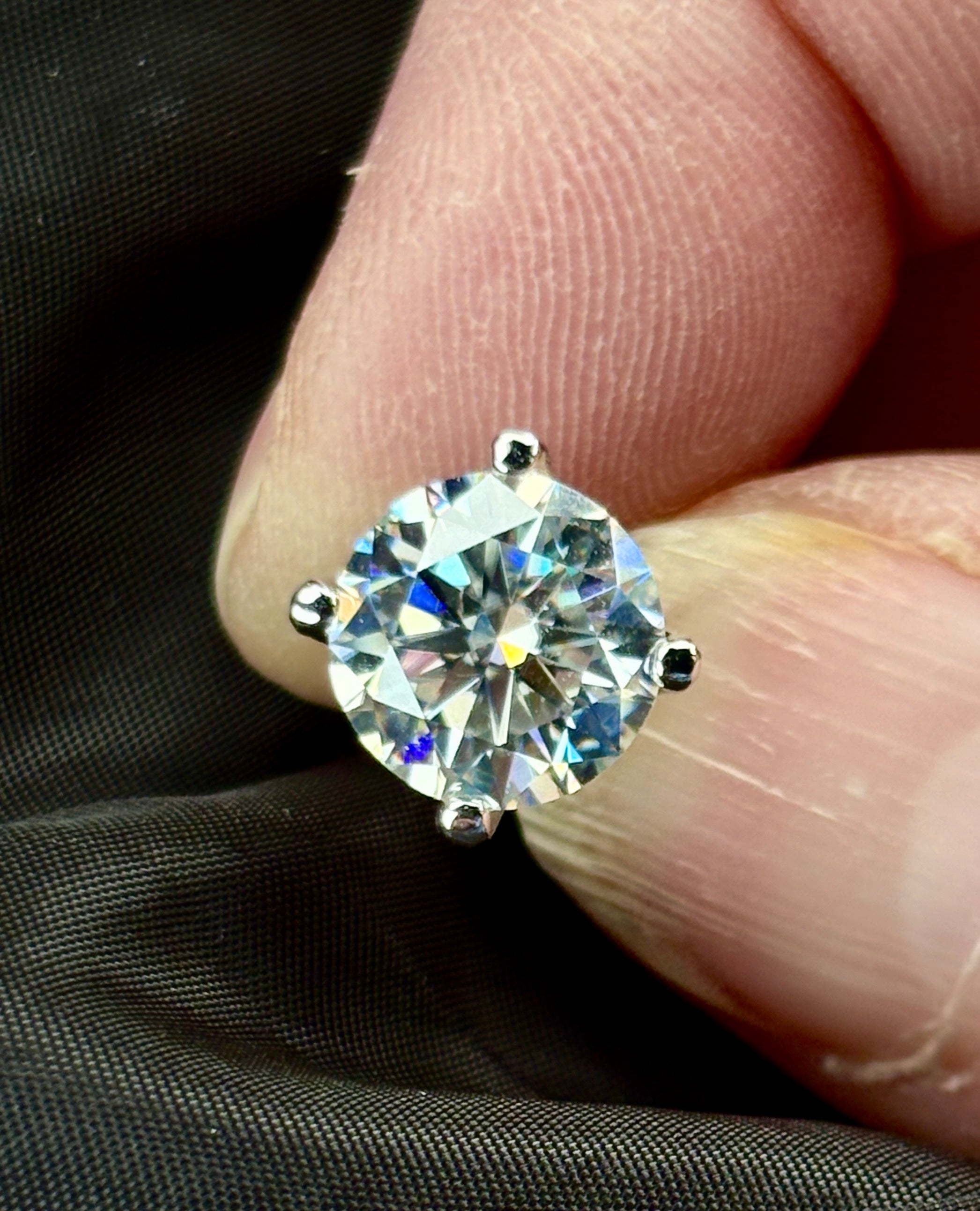 Moissanite earrings. A 6cttw certified pair of high-end boutique-quality Moissanite studs in my sturdy sterling and 18k 4-claw mountings!