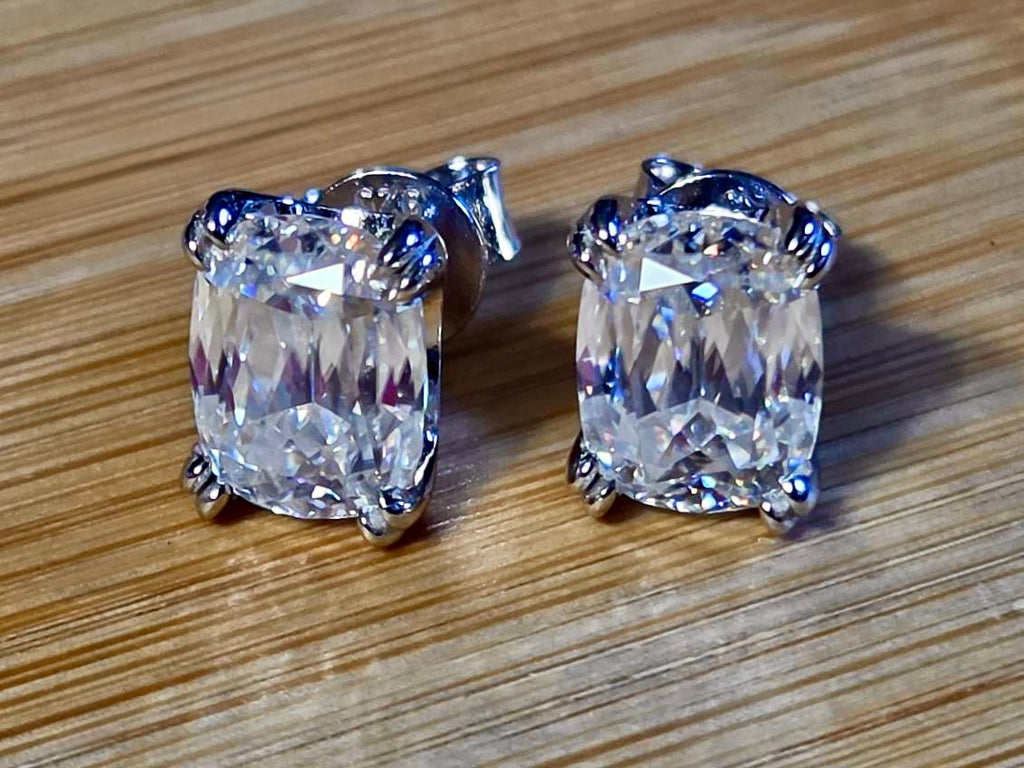 6ctw Ashoka-cut Moissanites in Argentium silver, hand-cut by a Master lapidary! These studs are the highest of the high end!