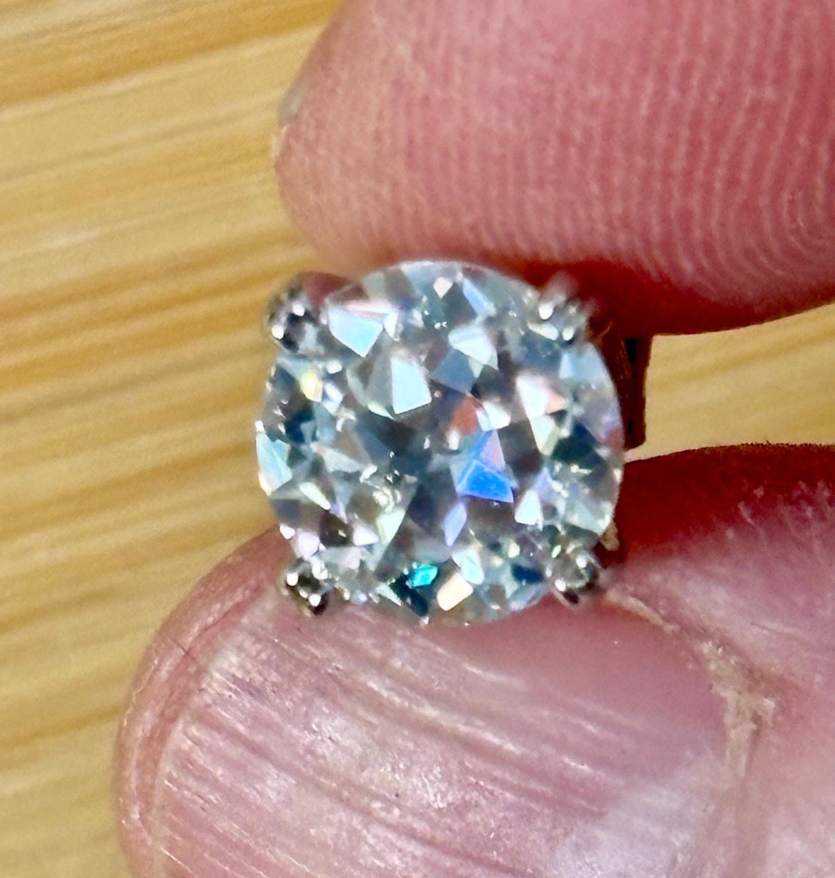 A lovely DOUBLE certified pair of 4cttw Old European Cut Moissanite studs in 935 Argentium silver and 18k double-claw mountings!
