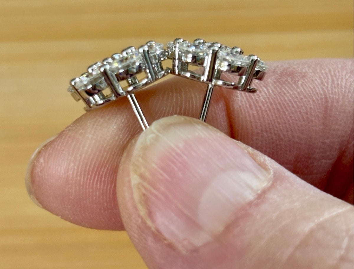 Moissanite earrings. A 4.2cttw certified pair of glamorous Moissanite cluster earrings with gorgeously bright stones and screw-on ear nuts!