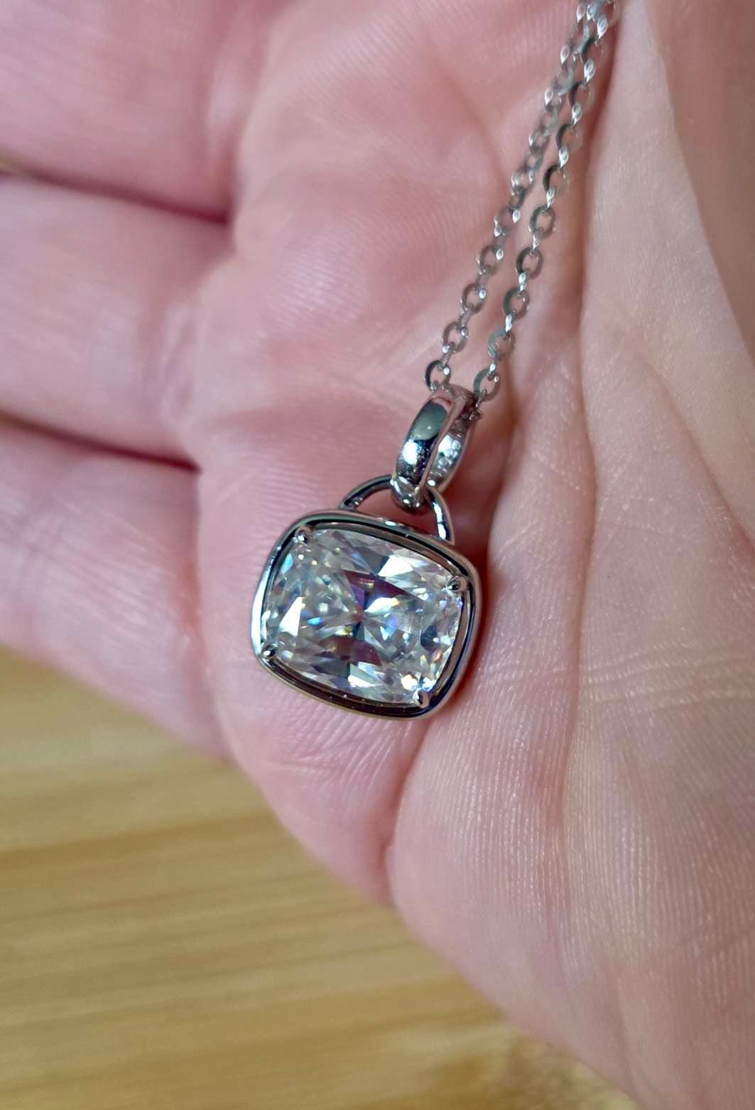 My 5ct cushion-cut “A Second Look” pendant necklace in sterling silver and 18k! Don’t let your eyes deceive you!