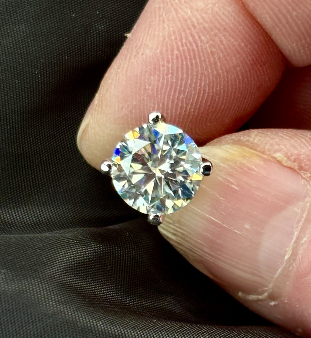 Moissanite earrings. A 6cttw certified pair of high-end boutique-quality Moissanite studs in my sturdy sterling and 18k 4-claw mountings!