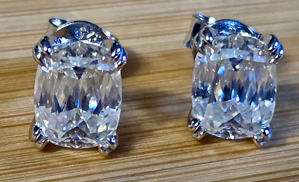 6ctw Ashoka-cut Moissanites in Argentium silver, hand-cut by a Master lapidary! These studs are the highest of the high end!