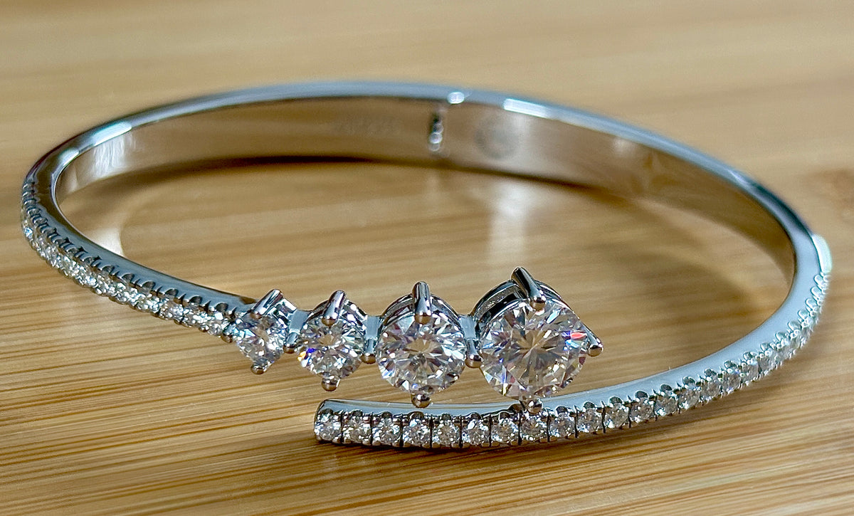 My EXCLUSIVE Moissanite and 935 Argentium silver bracelet! A gorgeous 5.79cttw designer bypass bracelet in *genuine* 935 Argentium silver and 18k gold!