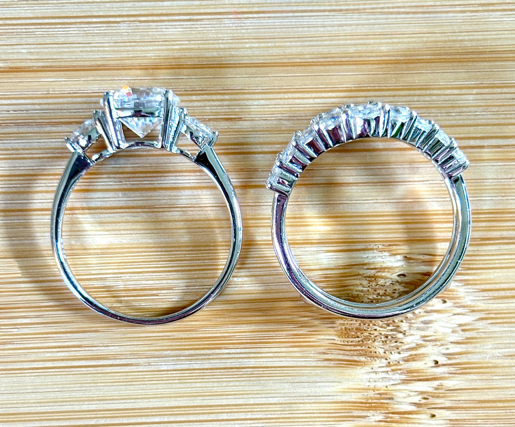Moissanite bridal set. A certified 3ct Moissanite with a FULLY Moissanite double ring guard, for 5.08cttw! Wear them separately or together!