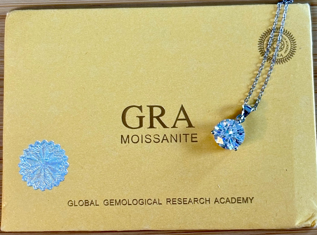 Moissanite necklace. A bright, white 3ct Moissanite solitaire in a minimalist sterling silver 3-prong mounting! Just gorgeous!