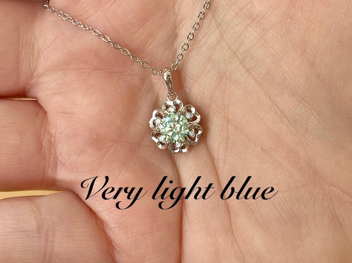 CERTIFIED Moissanite necklace! 1ct white OR light blue Moissanite with zircon accents in solid sterling! *Two times* more refractive than diamond!
