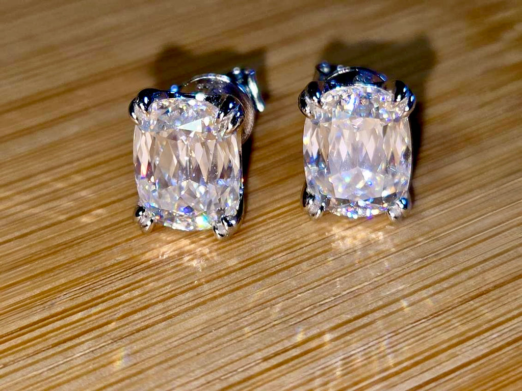 6ctw Ashoka-cut Moissanites in Argentium silver, hand-cut by a Master lapidary! These studs are the highest of the high end!