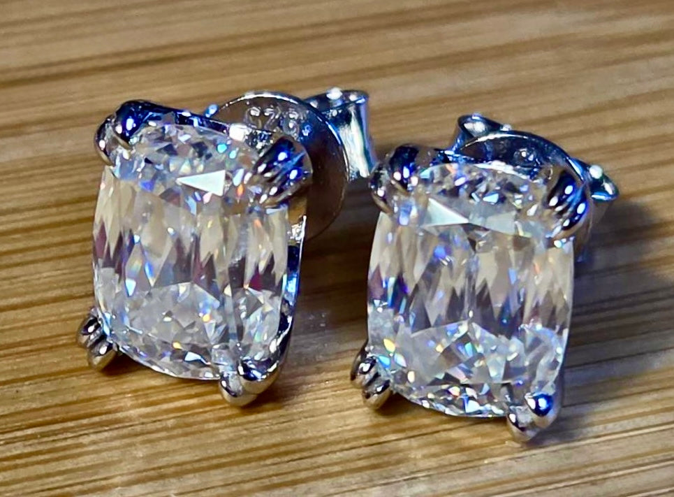 6ctw Ashoka-cut Moissanites in Argentium silver, hand-cut by a Master lapidary! These studs are the highest of the high end!