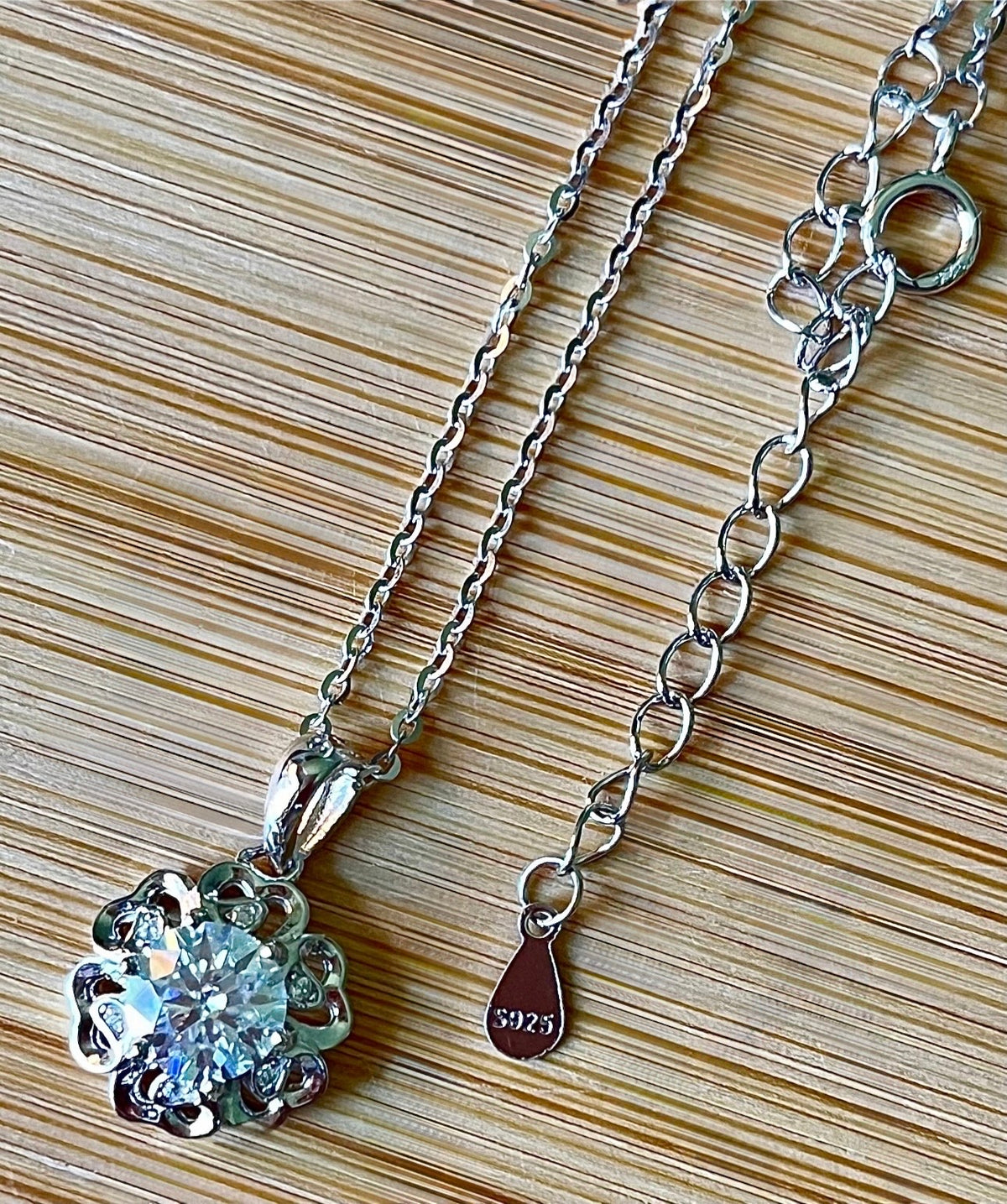 CERTIFIED Moissanite necklace! 1ct white OR light blue Moissanite with zircon accents in solid sterling! *Two times* more refractive than diamond!