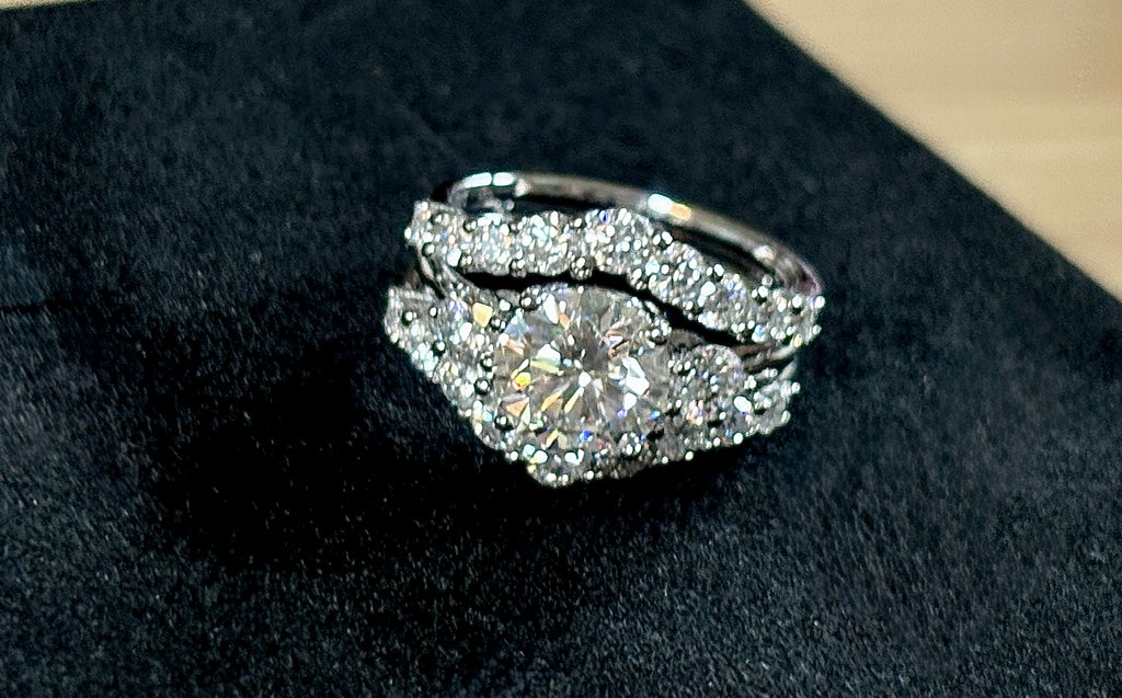 Moissanite bridal set. A certified 3ct Moissanite with a FULLY Moissanite double ring guard, for 5.08cttw! Wear them separately or together!