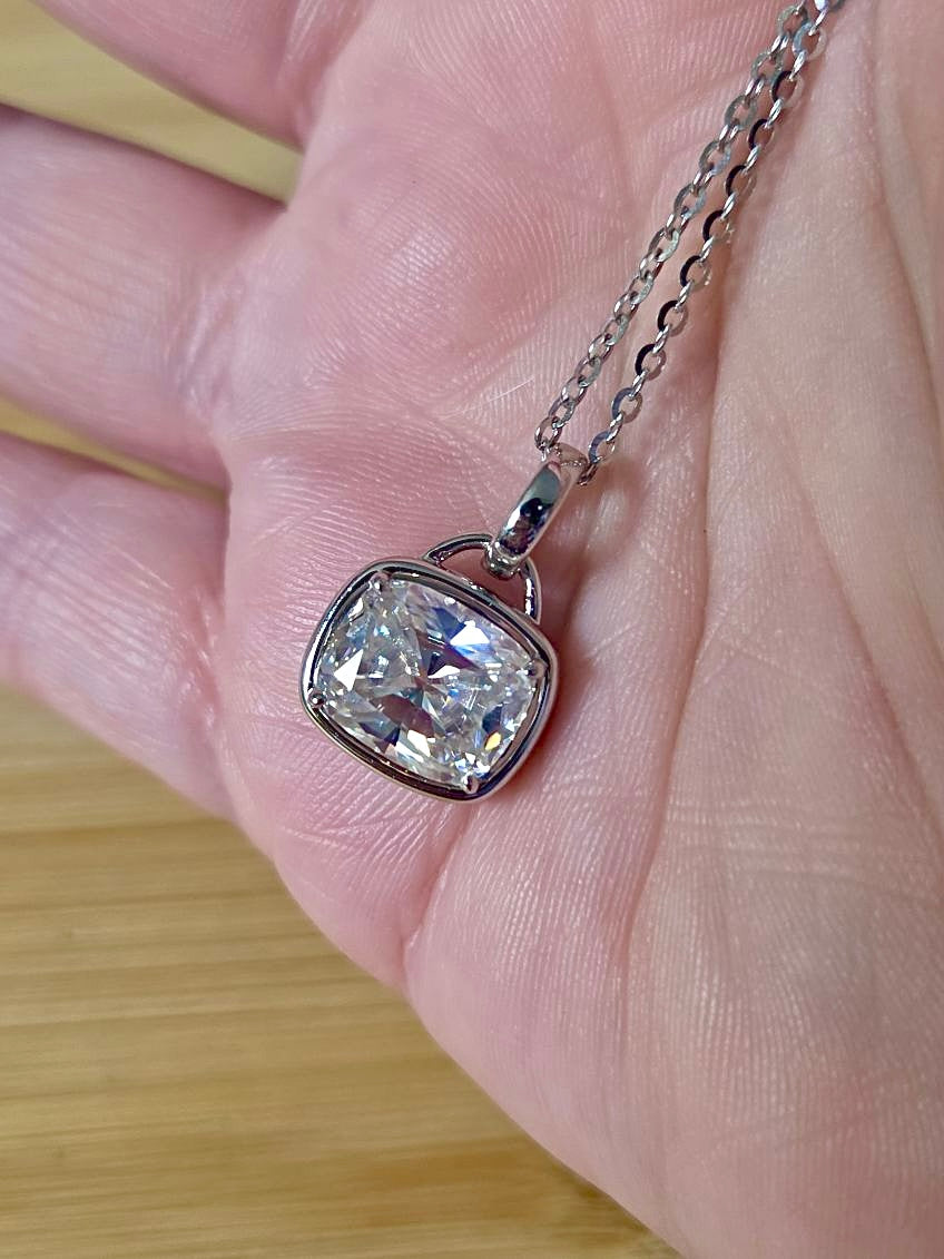 My 5ct cushion-cut “A Second Look” pendant necklace in sterling silver and 18k! Don’t let your eyes deceive you!
