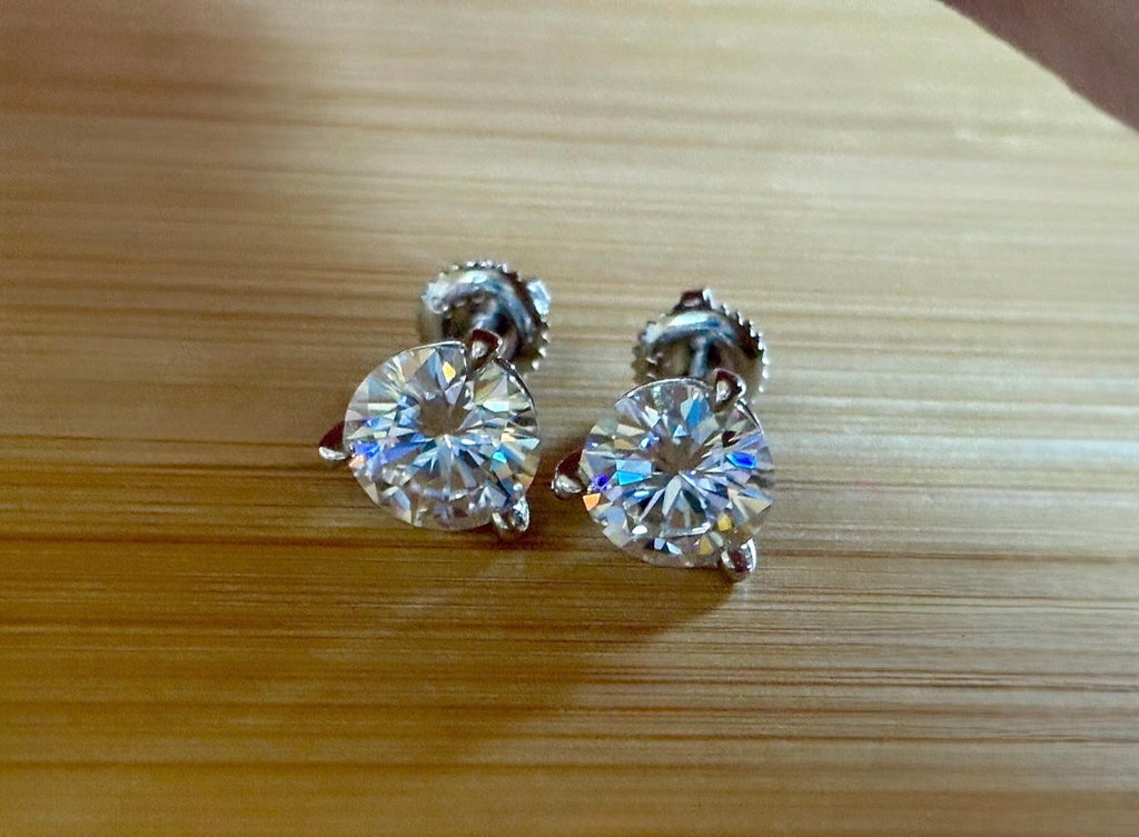 Moissanite earrings. A 4cttw certified pair of Moissanite martini studs with screw-on ear nuts - a simply elegant, classic & STUNNING pair!