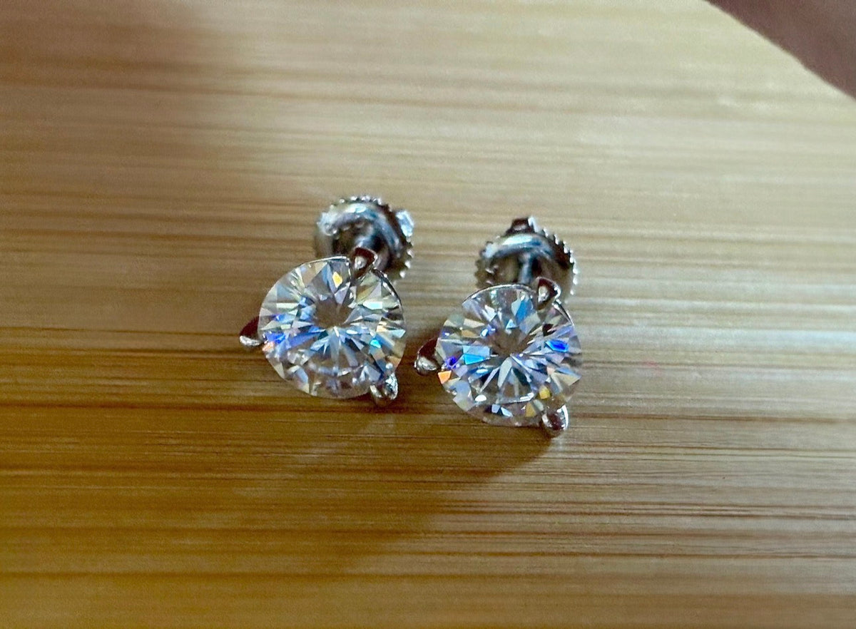 Moissanite earrings. A 4cttw certified pair of Moissanite martini studs with screw-on ear nuts - a simply elegant, classic & STUNNING pair!