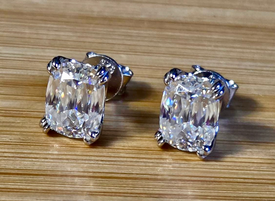 6ctw Ashoka-cut Moissanites in Argentium silver, hand-cut by a Master lapidary! These studs are the highest of the high end!