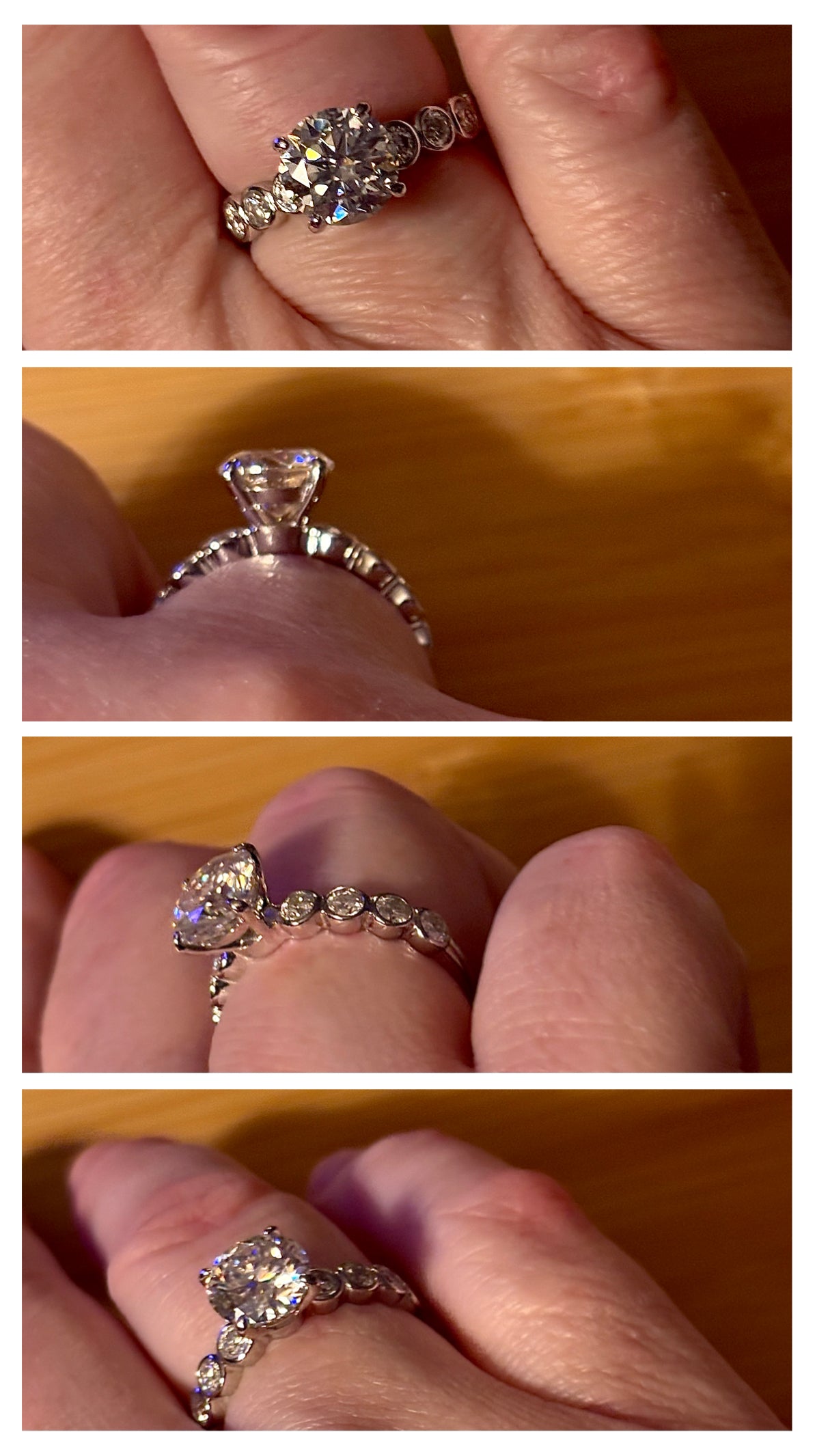 A 3.8cttw designer Moissanite ring with a certified 3ct center stone and 10-point bezel-set stones in sterling silver and 18k gold!