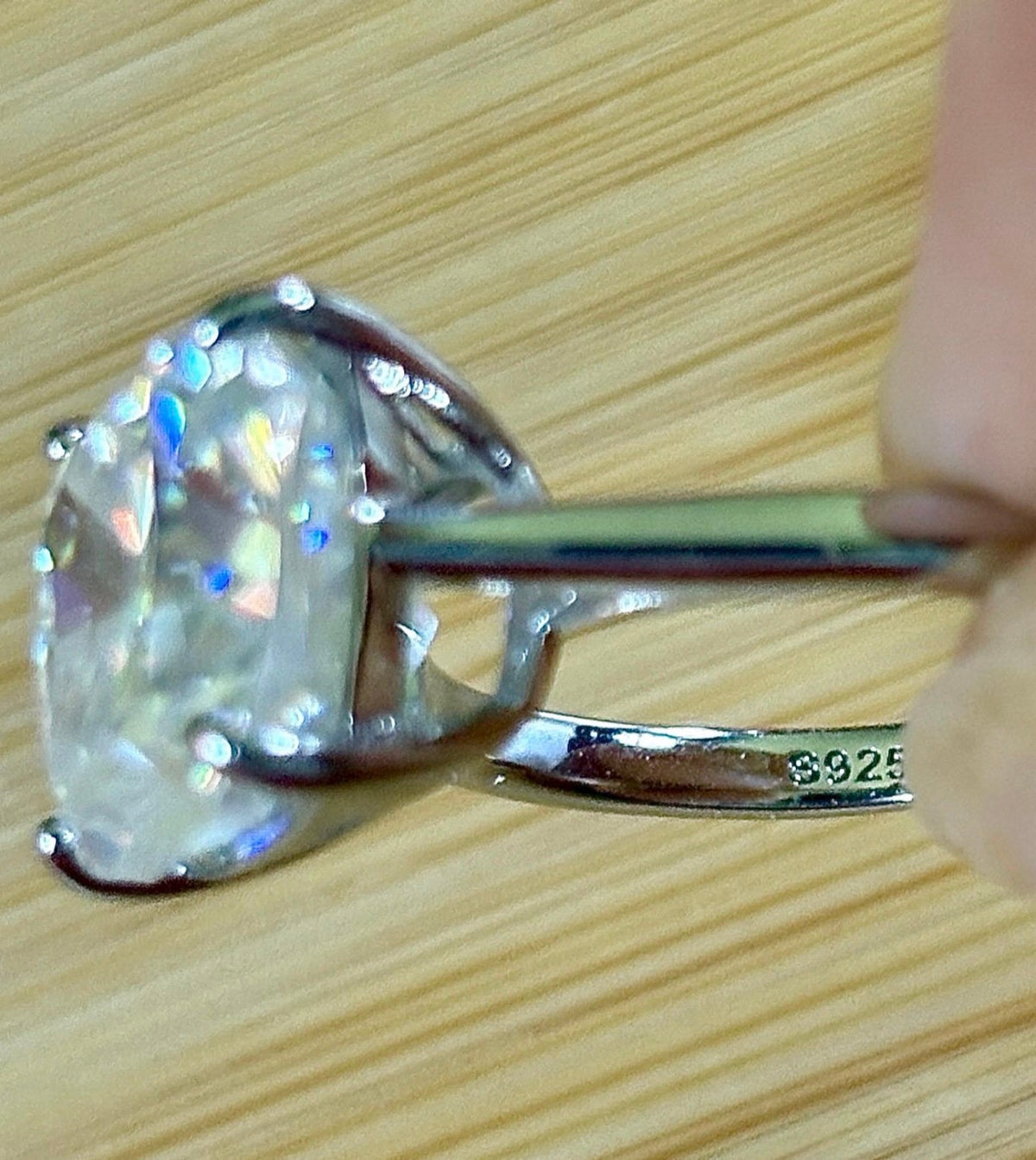 Moissanite ring. A 9ct certified cushion-cut *crushed ice* faceted Moissanite solitaire statement ring. Did someone order extra sparkles?!