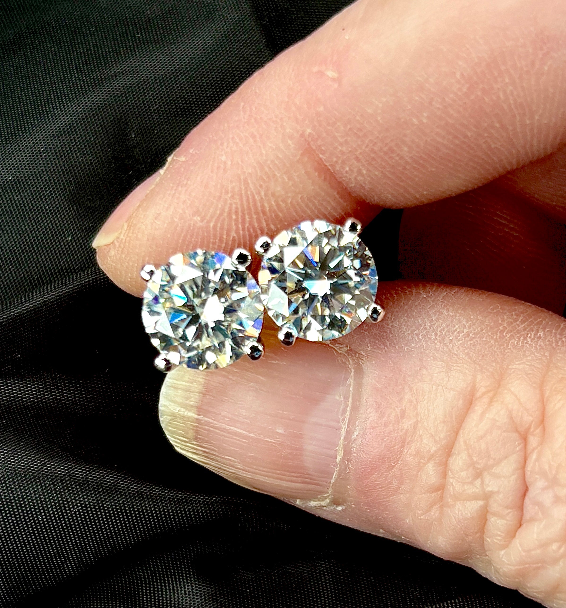 Moissanite earrings. A 6cttw certified pair of high-end boutique-quality Moissanite studs in my sturdy sterling and 18k 4-claw mountings!