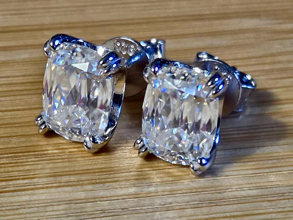 6ctw Ashoka-cut Moissanites in Argentium silver, hand-cut by a Master lapidary! These studs are the highest of the high end!