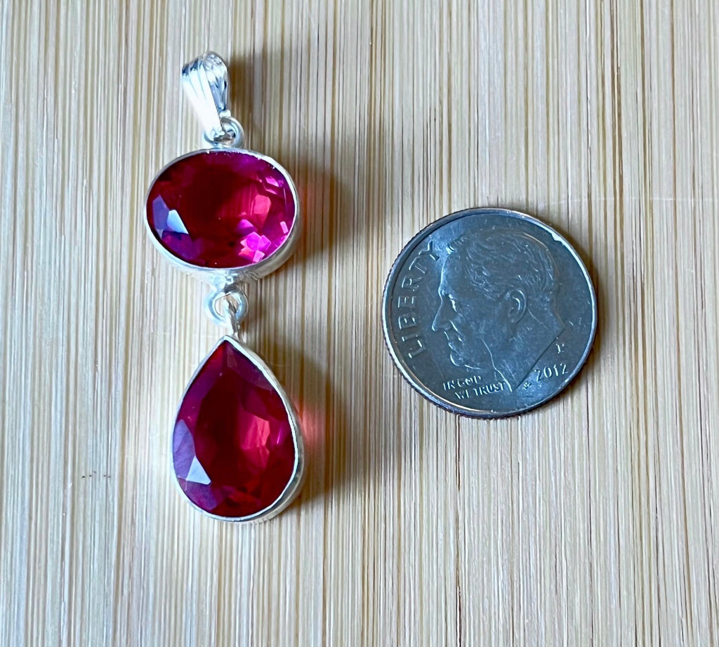 Rubellite tourmaline pendant, citrine pendant, London blue topaz pendant and manmade opal pendant. All solid sterling silver pendants!